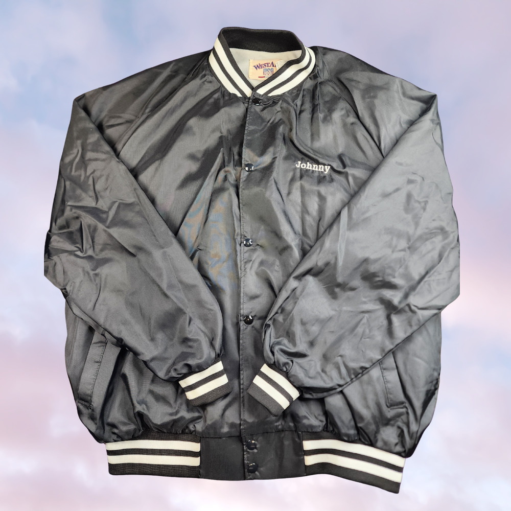 Vtg West Ark USA Made Black White Snap Button Off Road Bomber Jacket XXL